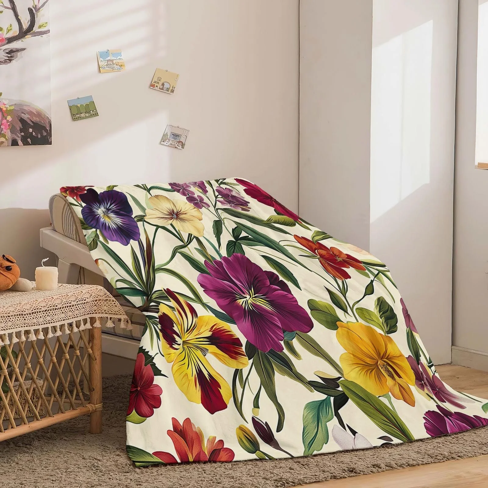 Одеяло Flauschig Weiche Kuscheldecke, Однотонный, Растения, Цветы, Красный, Желтый, 130 x 150 см, фото №3