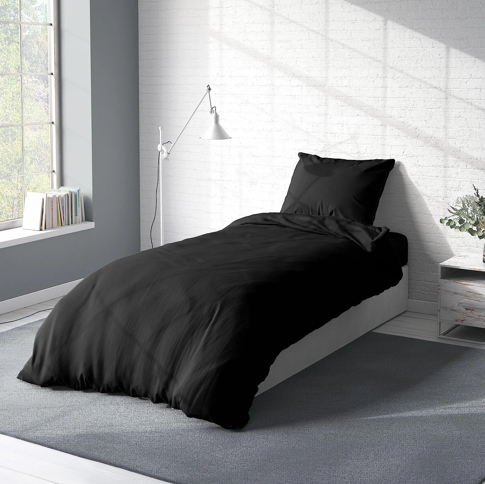Постільна білизна one-home 2 предмети 135 x 200 см мікрофібра на блискавці чорний, фото №3