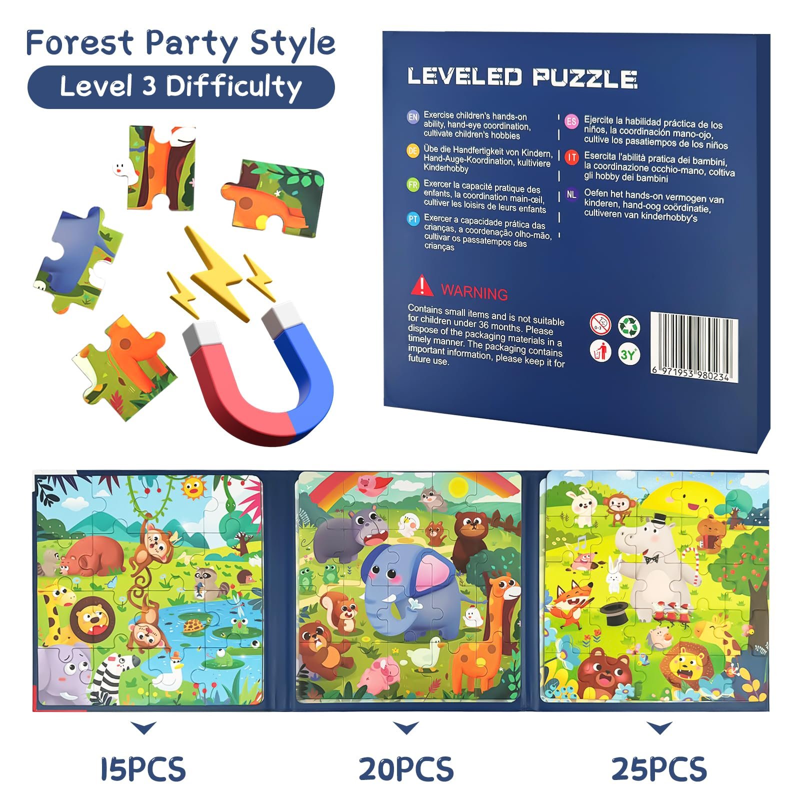 Пазл магнітний 3-в-1 Ліс 16-20-25 деталей Книга-пазл для подорожей, фото №3