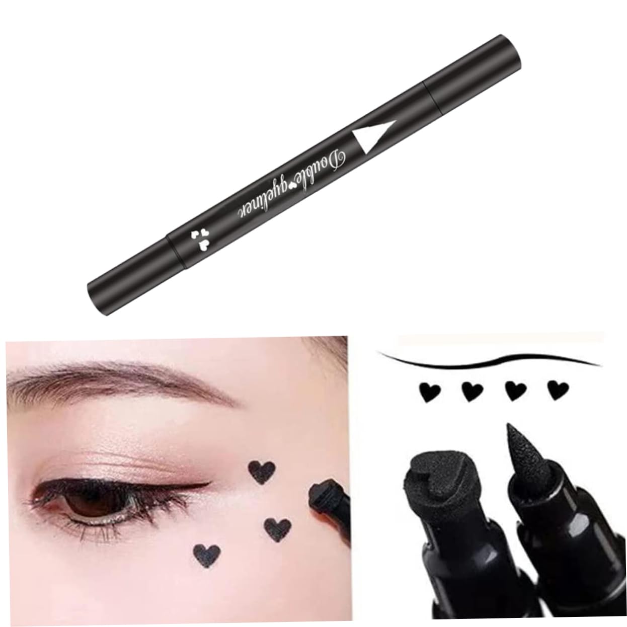 Подводка Stamp 2 в 1 Double Head Fabric Waterproof Liquid Eyeliner Pen Makeup Tool Black Heart, фото №5