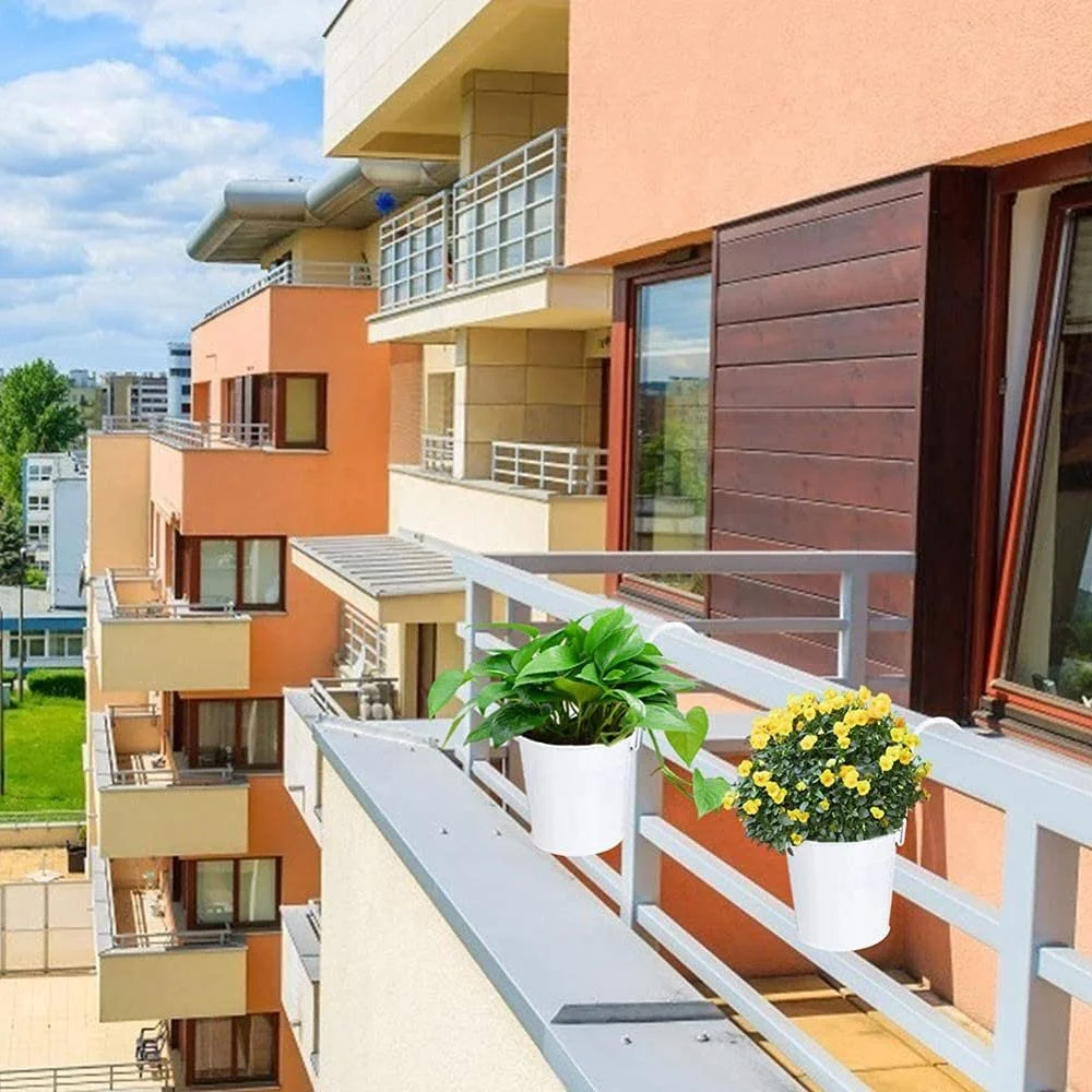 Подвесные цветочные горшки 4 шт. металлические с крючками белые, фото №7