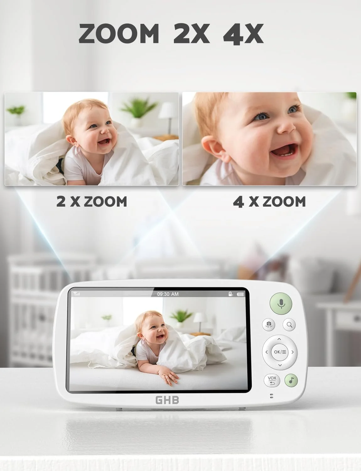 Відеоняня GHB 5 дюймів HD 1080P 4000 mAh 4x Zoom Intercom Night Vision 300 м, фото №5 Відеоняня GHB 5 дюймів HD 1080P 4000 mAh 4x Zoom Intercom Night Vision 300 м, фото №5