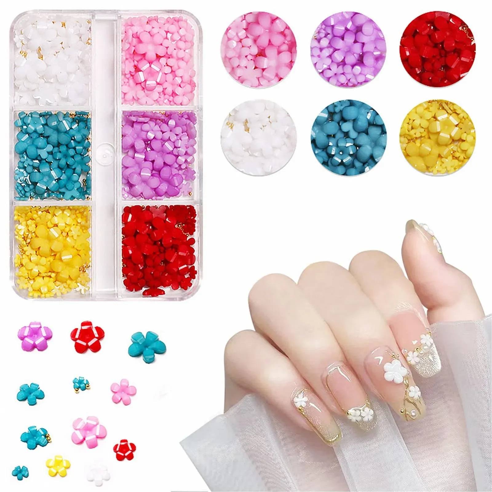 Стрази для нігтів 3D Квіти смолисті DIY 2 коробки по 12 відділень, фото №5