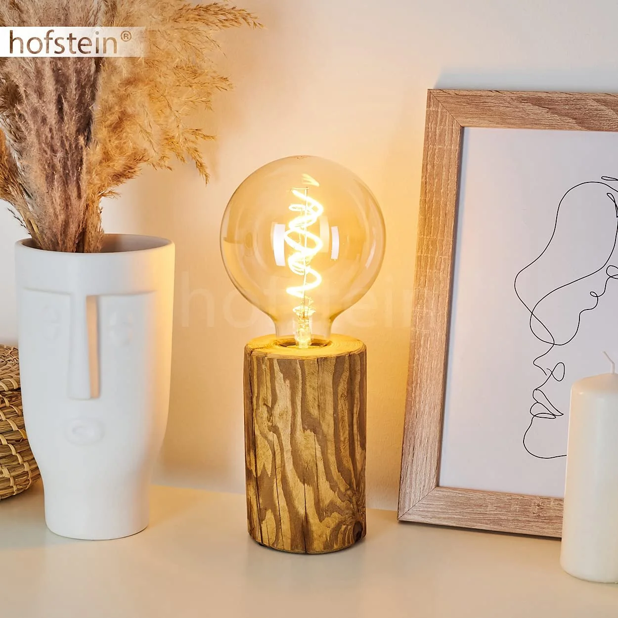 Настільна лампа Canedo 1-лампова дерево/пластик Скандинавський дизайн E27 Натуральний/Чорний, фото №2