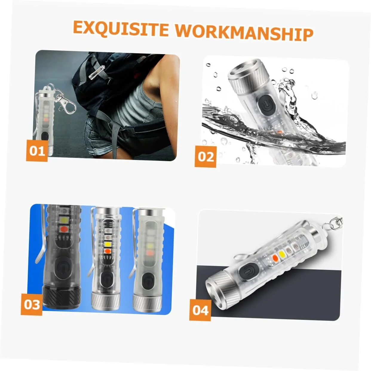 Фонарик iBaselnic Перезаряжаемый Портативный LED Мини-фонарик-брелок для ключей для наружного использования Нержавеющая сталь, фото №4