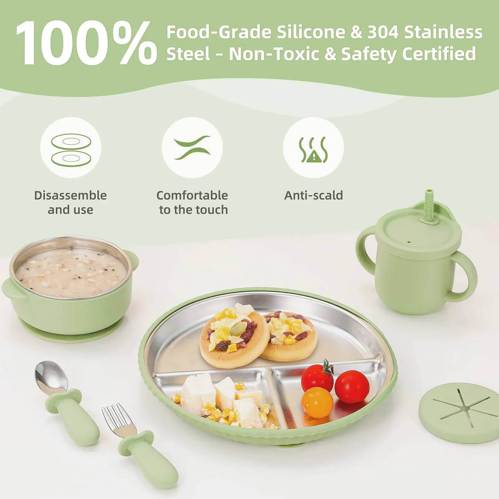 Набор детской посуды с присоской из нержавеющей стали можно мыть в посудомоечной машине и сертифицирован CPC, фото №5 Набор детской посуды с присоской из нержавеющей стали можно мыть в посудомоечной машине и сертифицирован CPC, фото №5