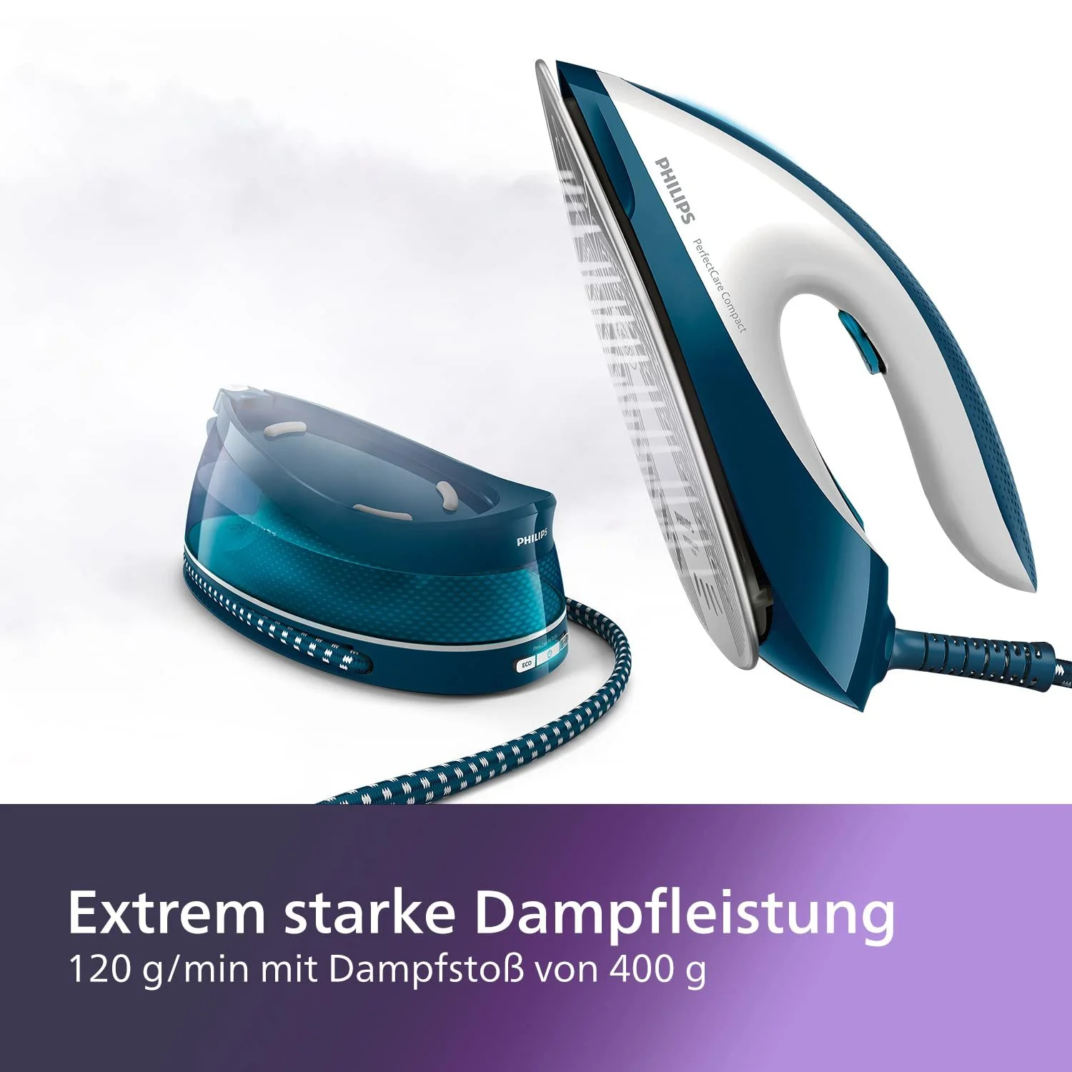 Парова праска Philips Perfect Care Compact GC7844/20 120 г/хв 2400 Вт 6.5 бар 1.5 л Синя, фото №3