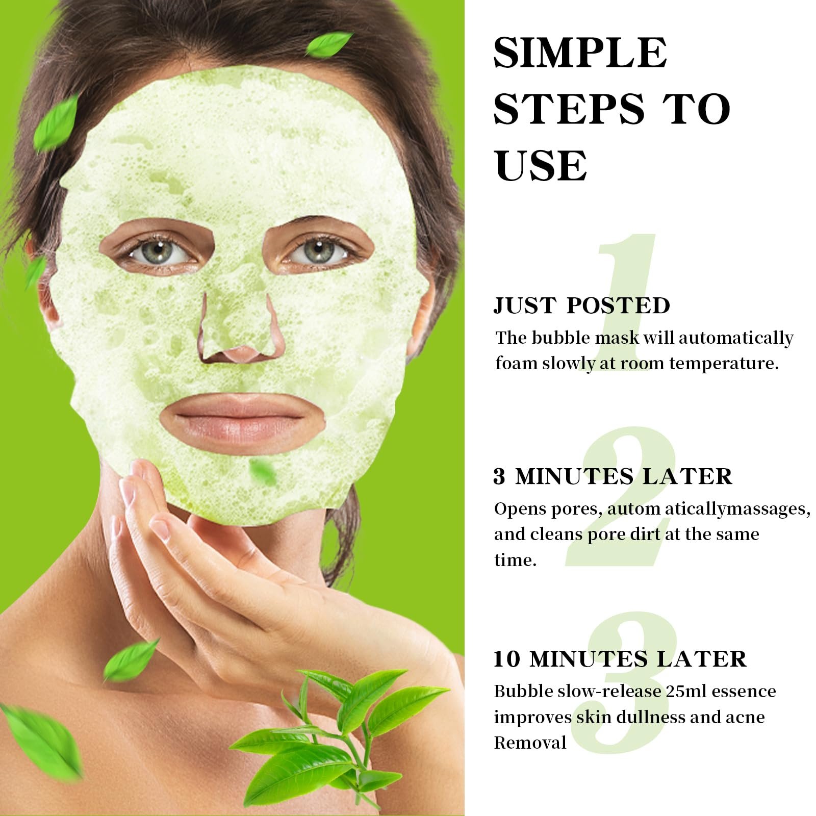 Маска для лица пенная Green Tea O2 Bubble, 10 шт, фото №8