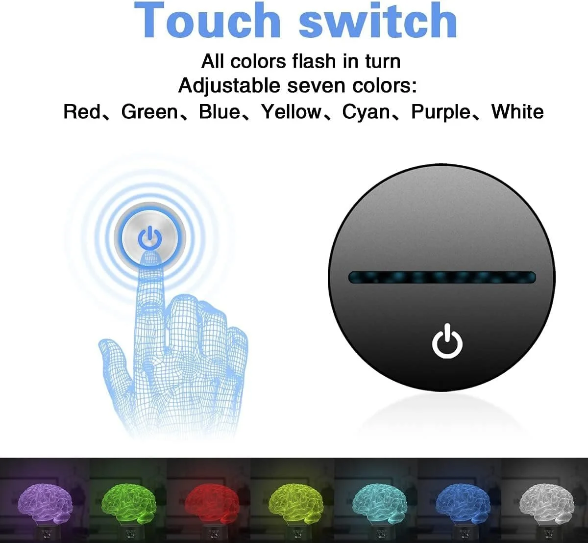 Настільна лампа 3D Brain LED Illusion, 7 кольорів, нічник для спальні та дому, фото №3
