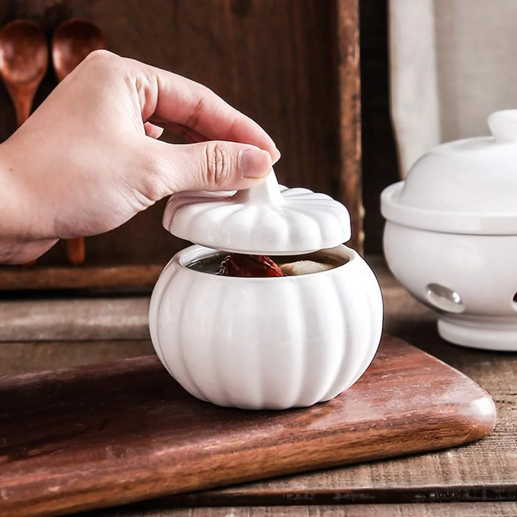 Супница Lurrose Керамическая в форме тыквы с крышкой для хлопьев, салата, супа, риса, десерта, фото №7