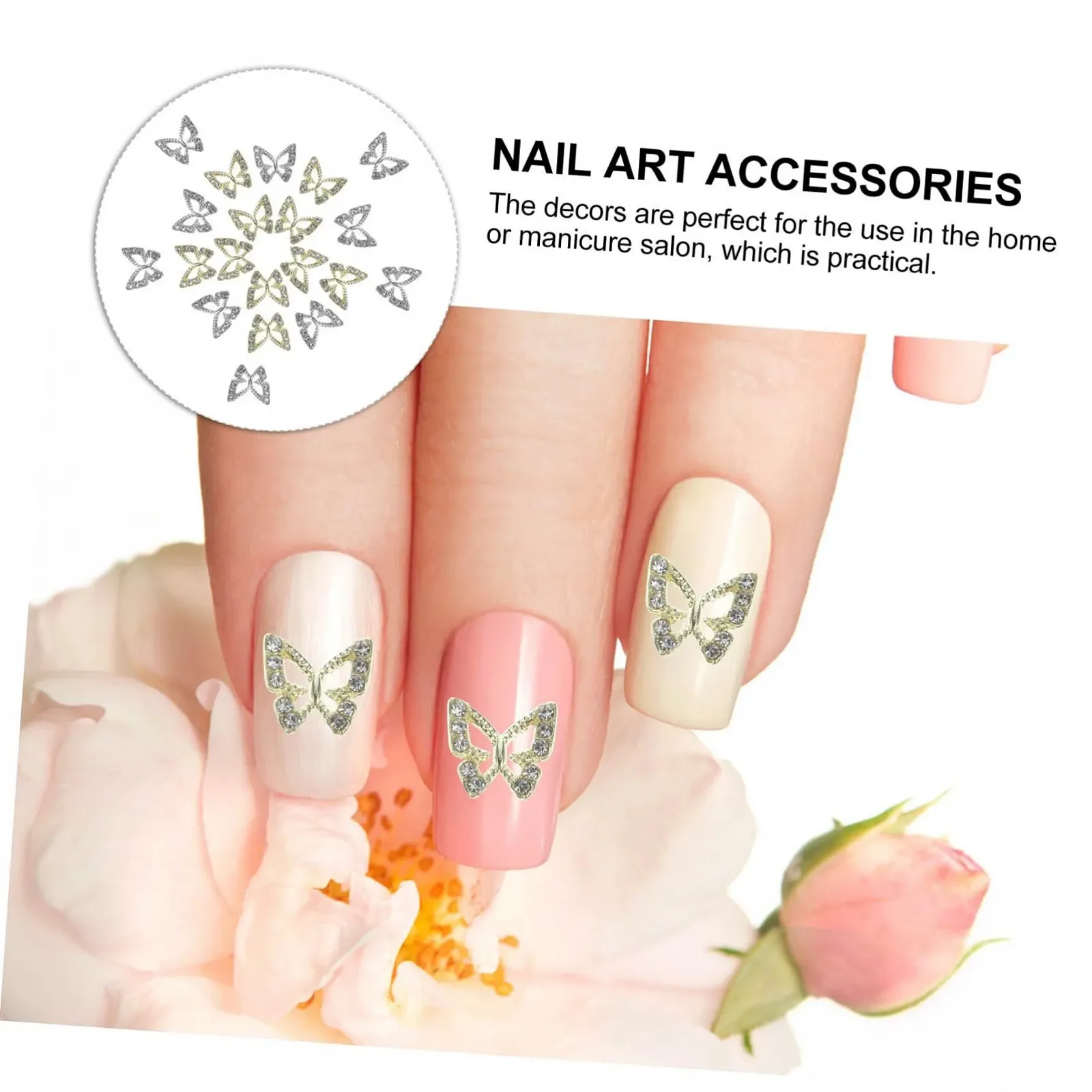 Украшения для ногтей Бабочки со стразами, 20 шт, фото №3
