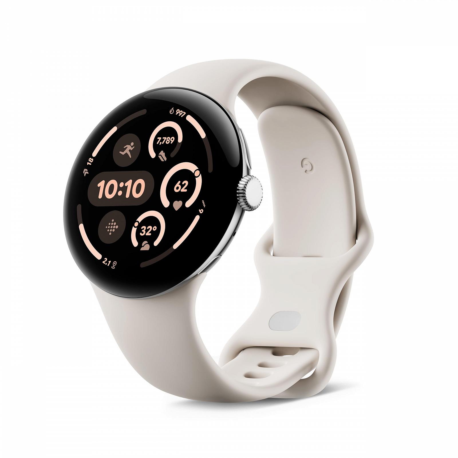 Смарт-годинник Google Pixel Watch 3 (45 мм) Polished Silver Aluminium Case з порцеляновим ремінцем Porcelain Band LTE, фото №1