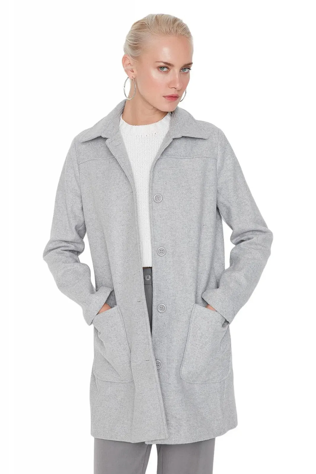 Пальто Trendyol Женское Стандартного кроя Двубортное Рубашечный воротник, фото №2 Пальто Trendyol Женское Стандартного кроя Двубортное Рубашечный воротник, фото №2