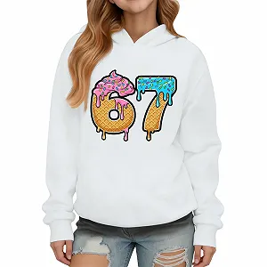 Худи Six Seven 67 Meme Детский худи с длинными рукавами и принтом мороженого 67, повседневные свободные свитшоты для уличной моды, толстовка для мальчиков и девочек - Фото 1