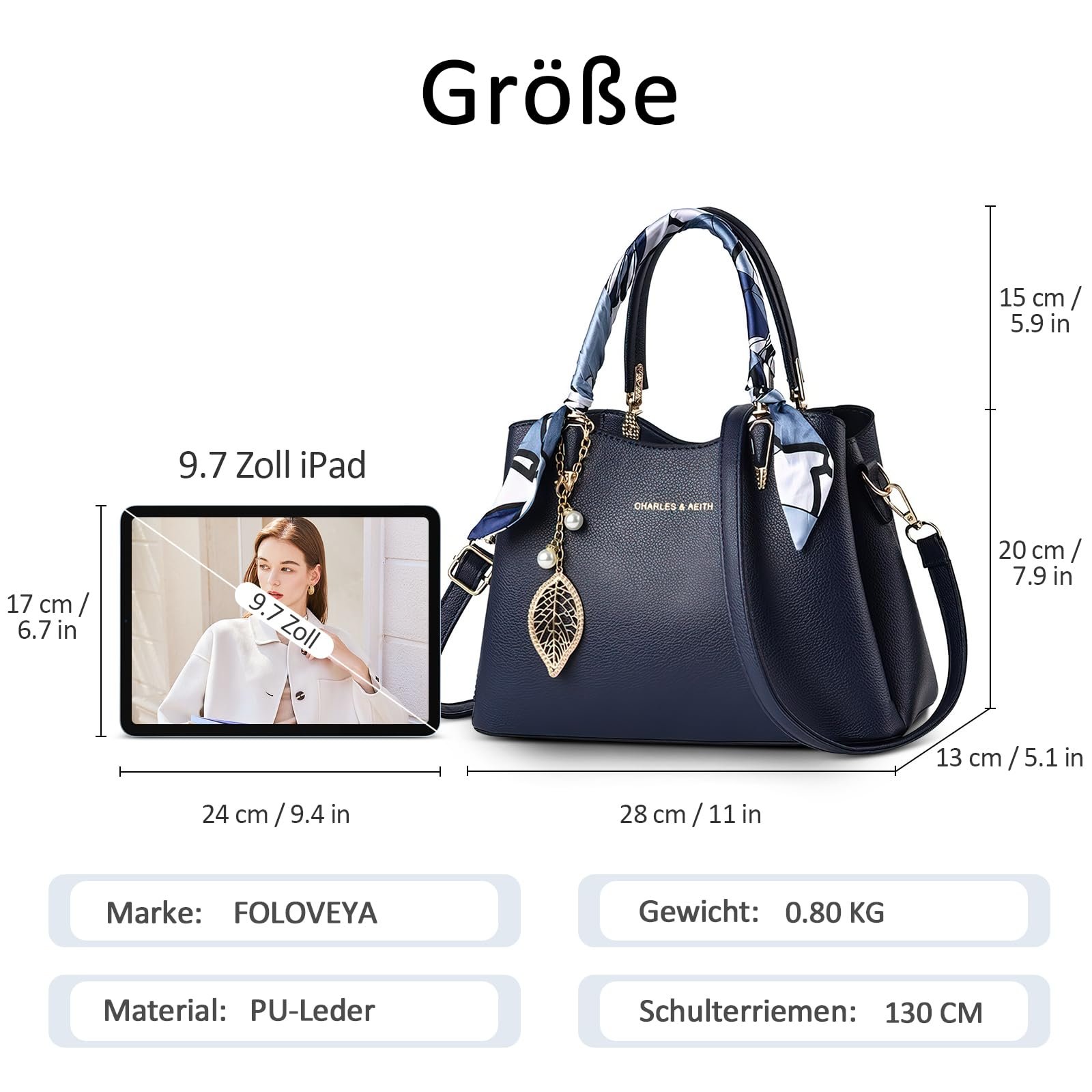 Сумка с верхней ручкой FOLOVEYA, синяя, фото №6