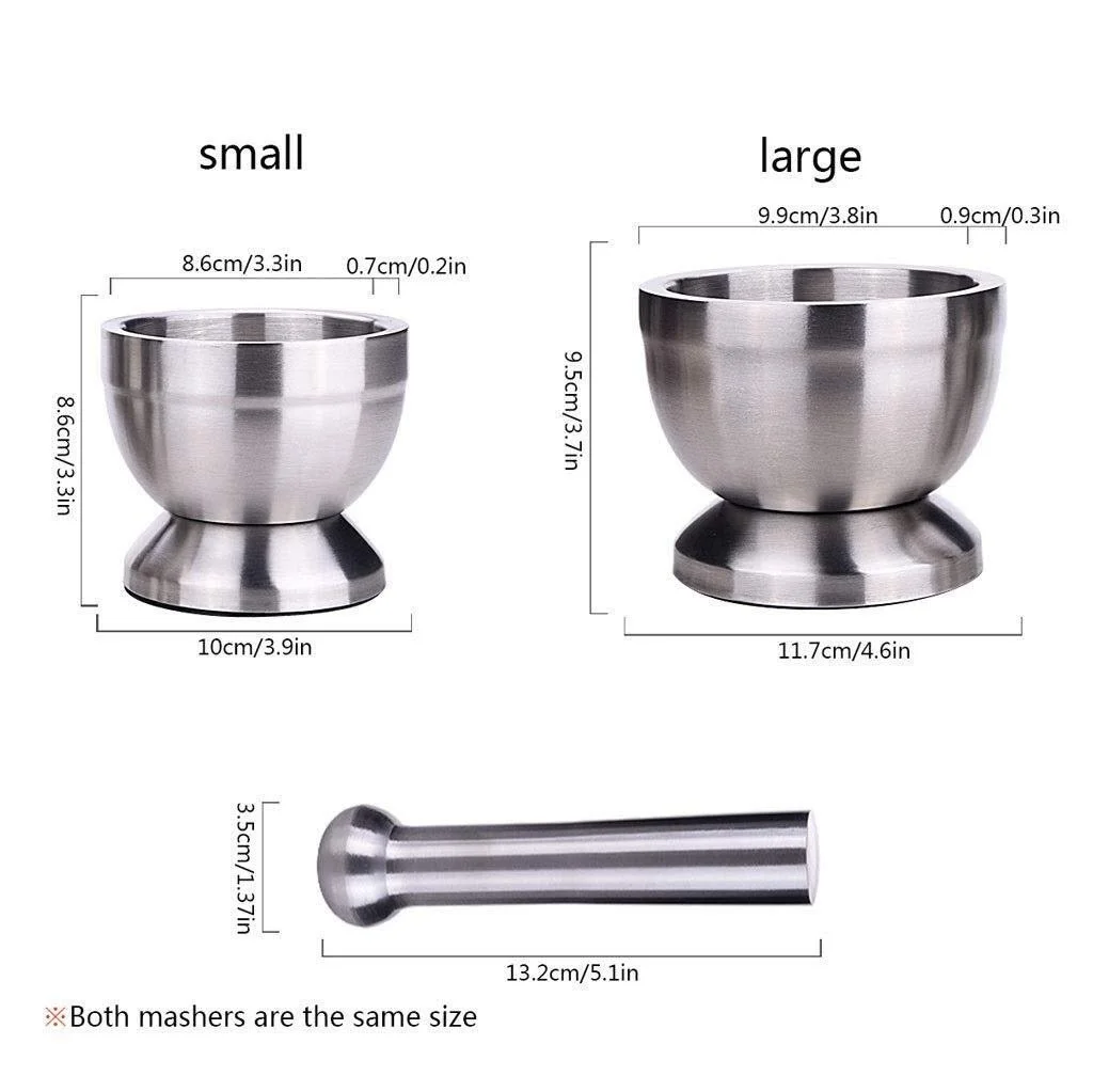 Набор ступки и пестика из нержавеющей стали 304, металлический измельчитель для кухни (как на изображении), фото №2