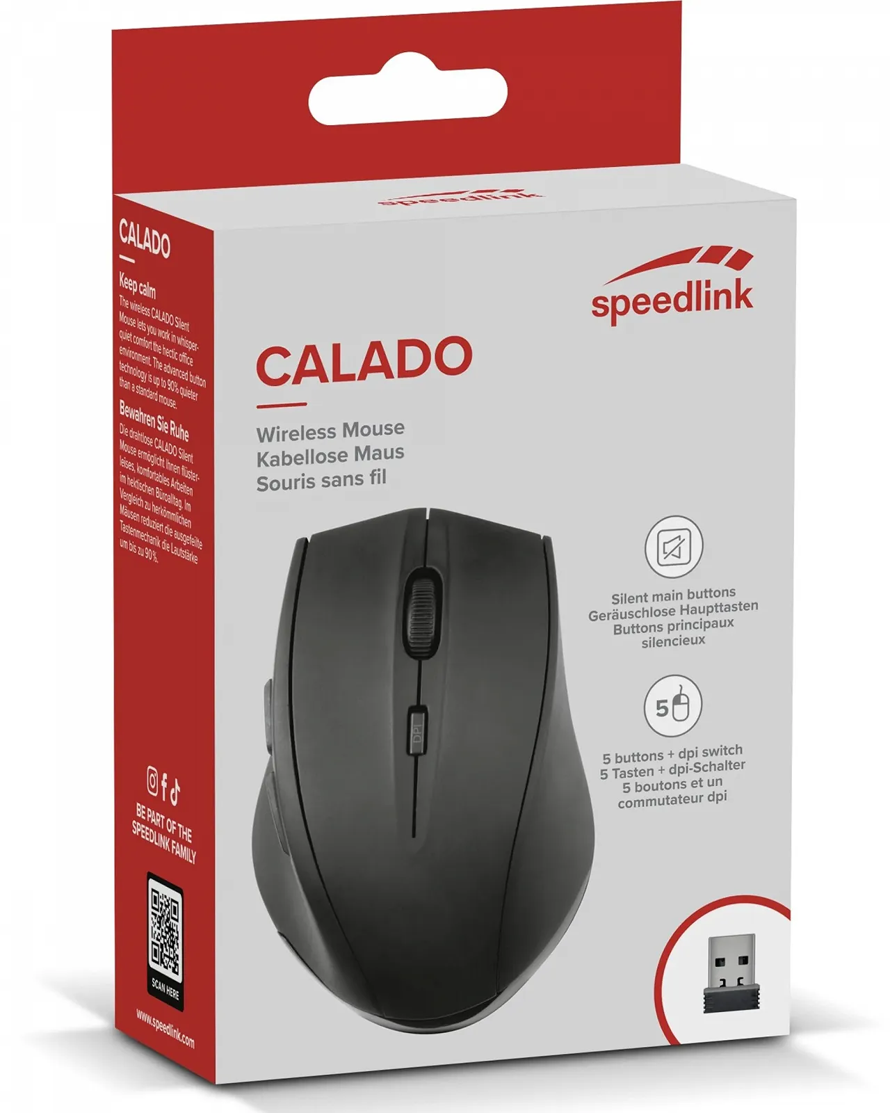Миша Speedlink Calado Silent Wireless USB 1600 DPI Black, фото №5