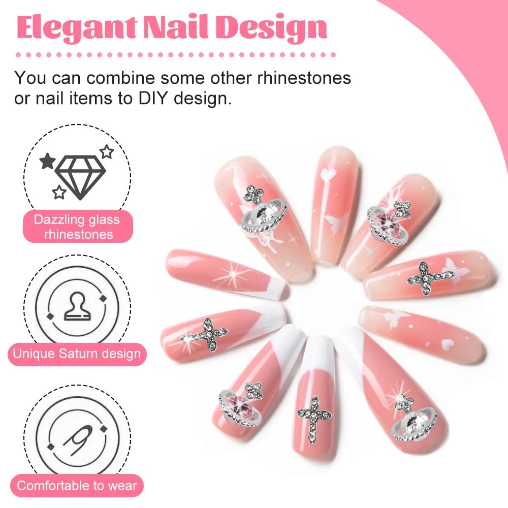 Прикраса для нігтів 3D Планета Сріблястий Білий Рожевий Набір аксесуарів, фото №4