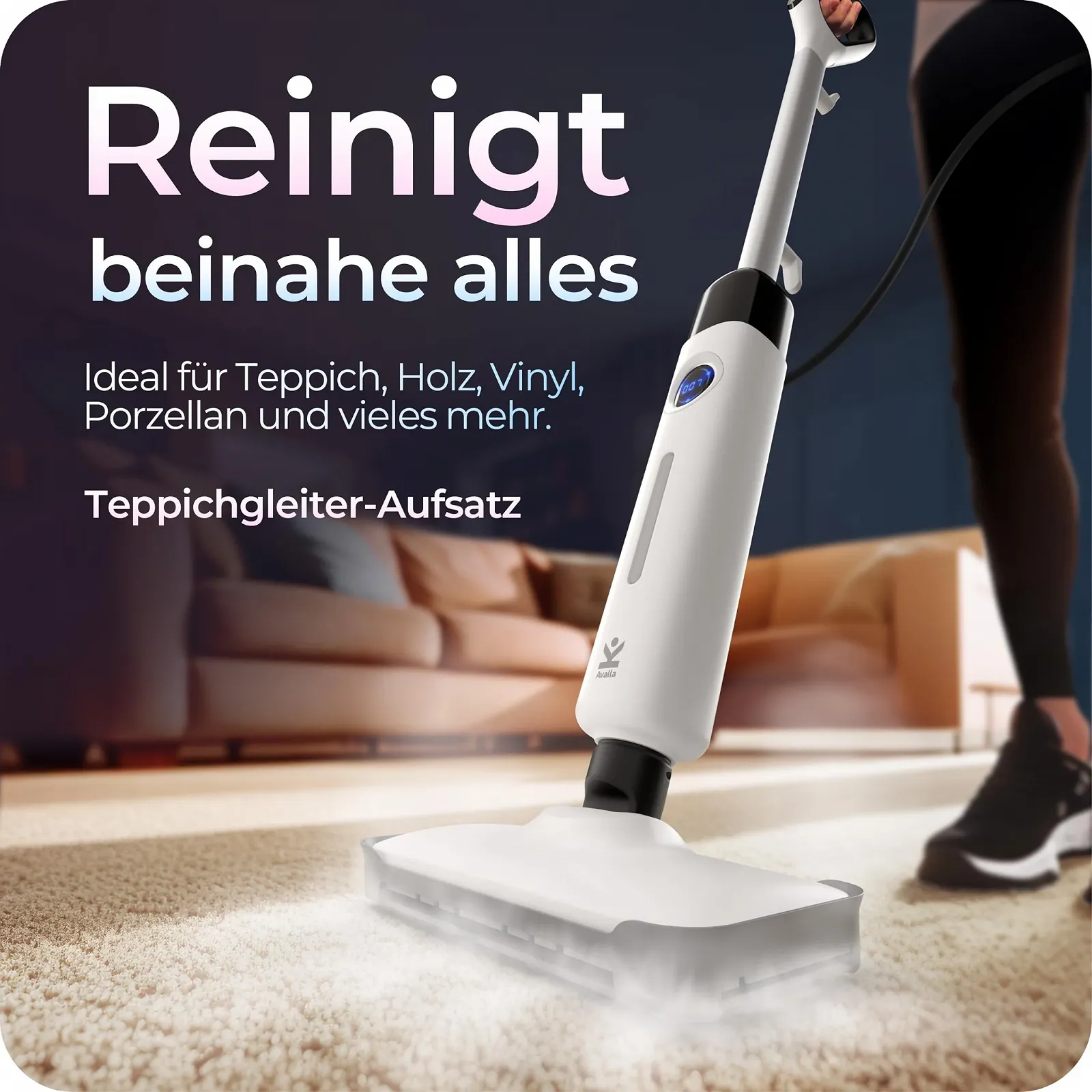 Пароочиститель Avalla T-20 паровая швабра 120°C 500 мл White, фото №5