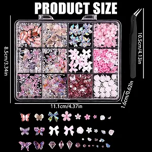 Стразы для ногтей Набор розовые бабочки блестки кристаллы камни инструменты для маникюра synthetic.ua - Фото 1