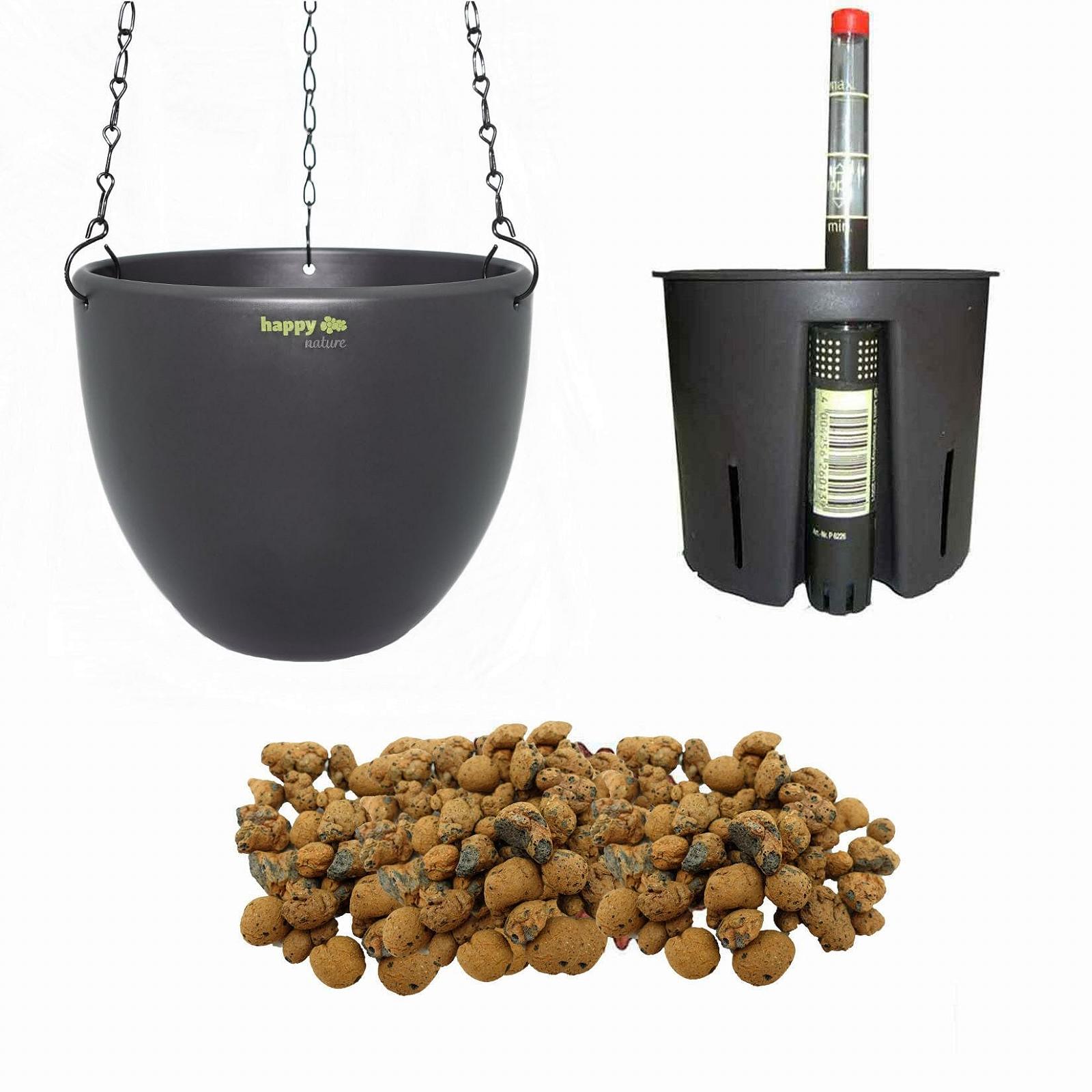 Підвісний кошик happy nature Venus 13/12 Набір з 4 предметів Керамічний для гідропоніки Діаметр 17.5 см Висота 15 см Антрацит, фото №1