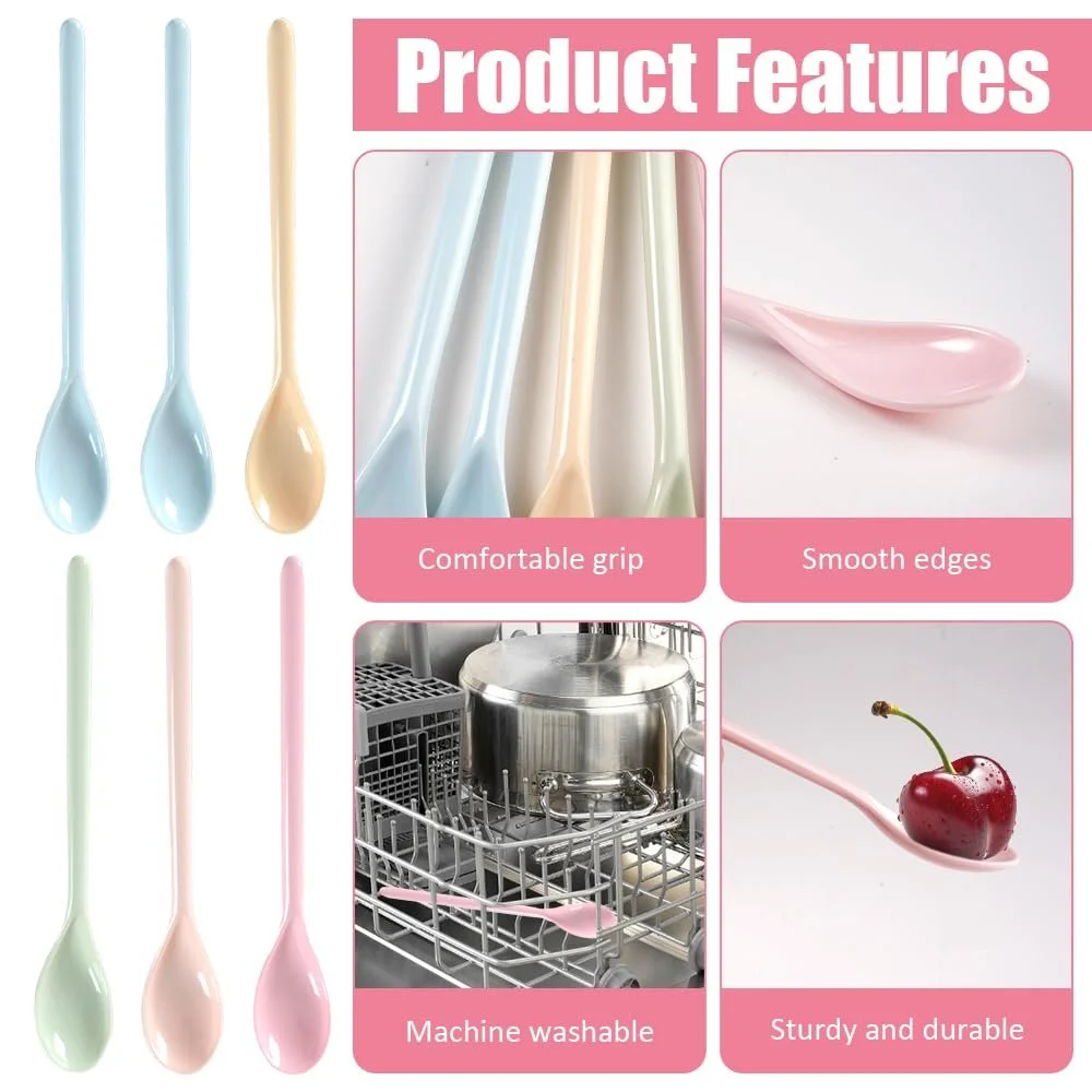 Ложки Пластикові Довгі 18.5 см, Набір 6 шт, Різнокольорові, фото №3 Ложки Пластикові Довгі 18.5 см, Набір 6 шт, Різнокольорові, фото №3