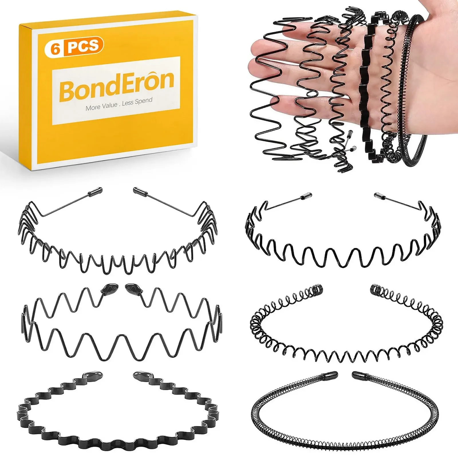 Обруч Метал Набір 6 штук Хвилястий Чорний, фото №1