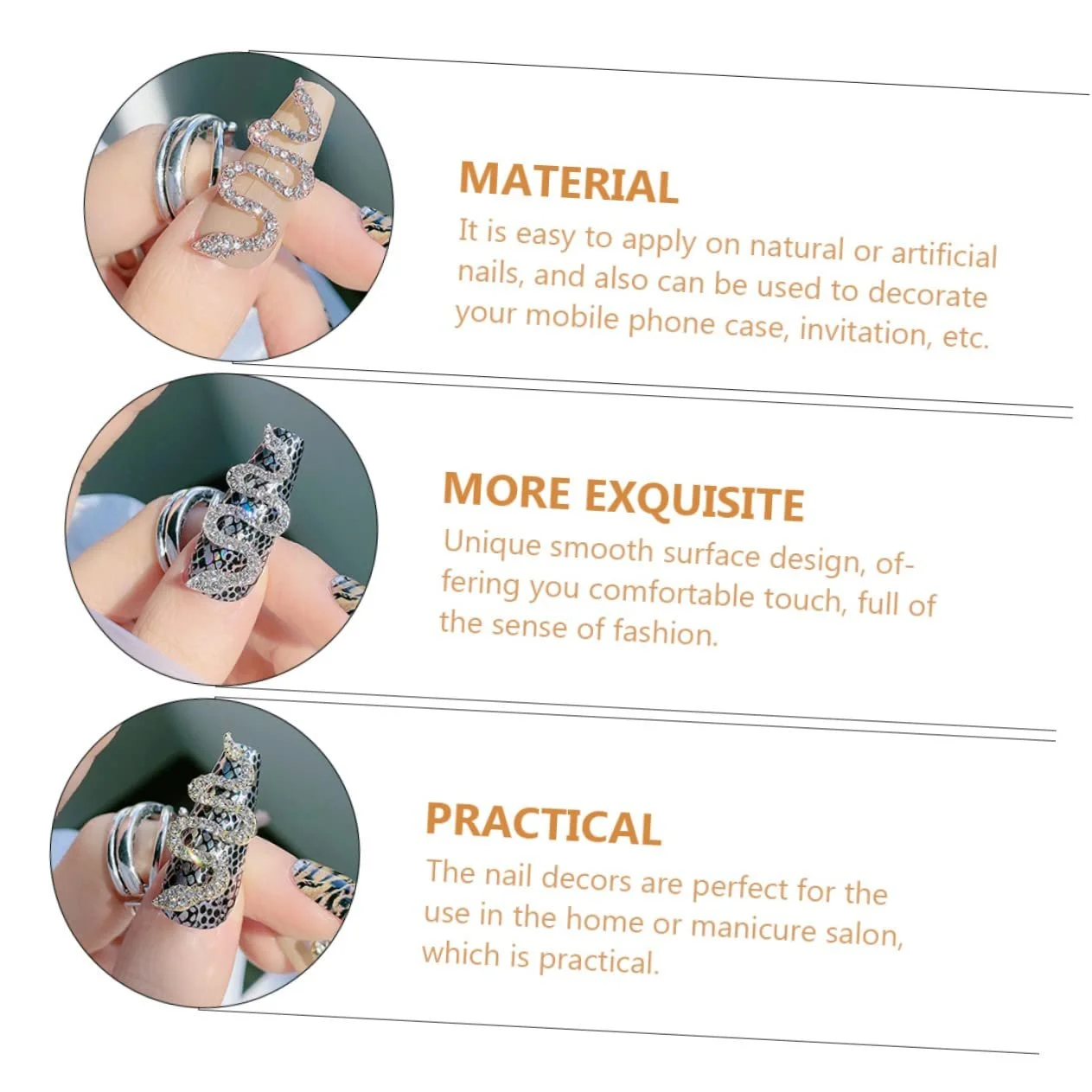 Прикраса для нігтів у вигляді змії Housoutil, 3D, фото №4