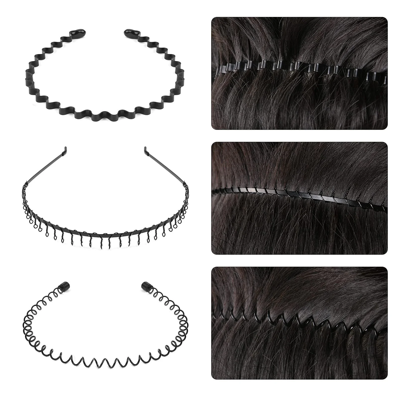 Обруч URAQT Металевий Унісекс Пружинна Хвилястий Чорний, фото №4 Обруч URAQT Металевий Унісекс Пружинна Хвилястий Чорний, фото №4