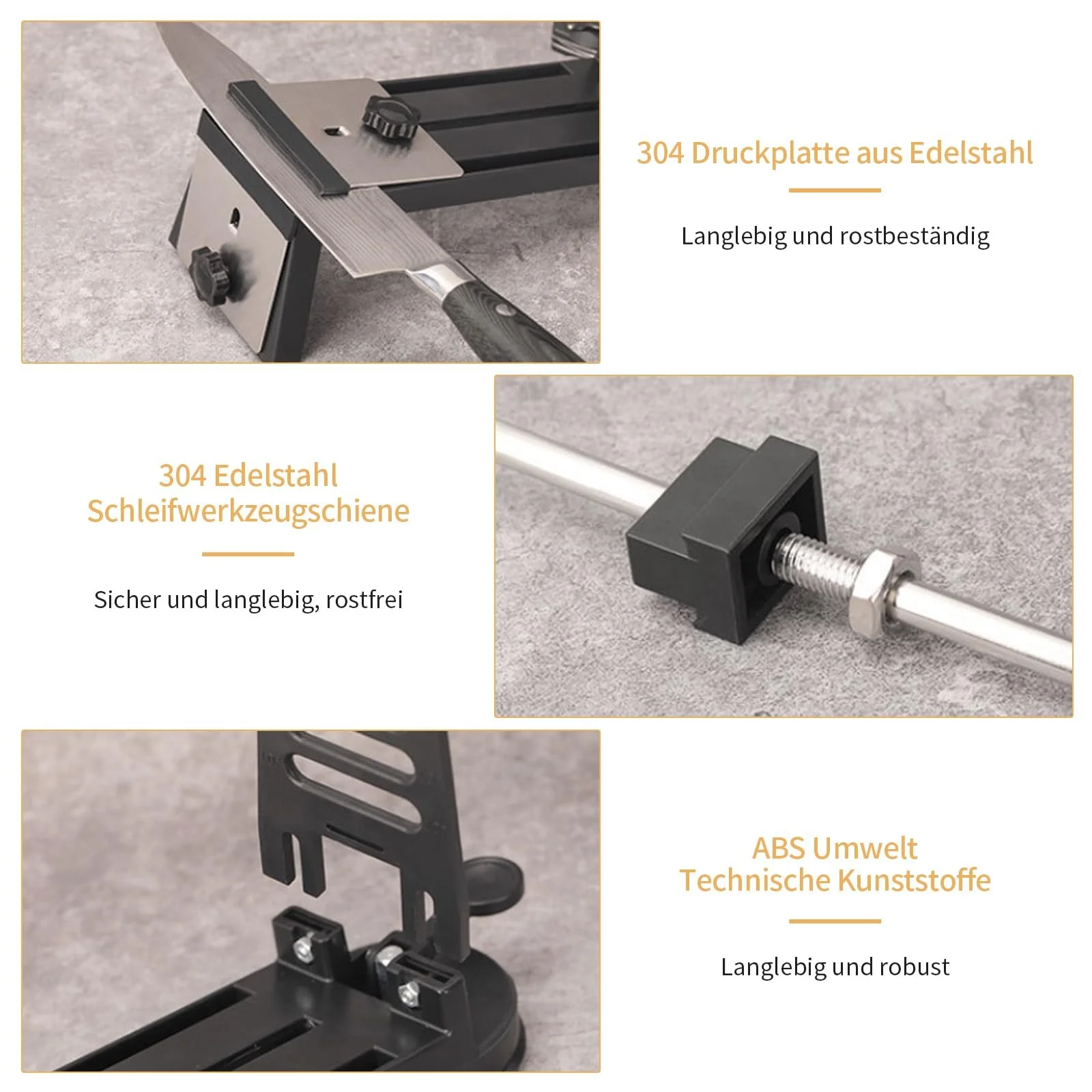 Точило для ножів професійна з нержавіючої сталі з регулюванням кута та набором каменів (A), фото №3