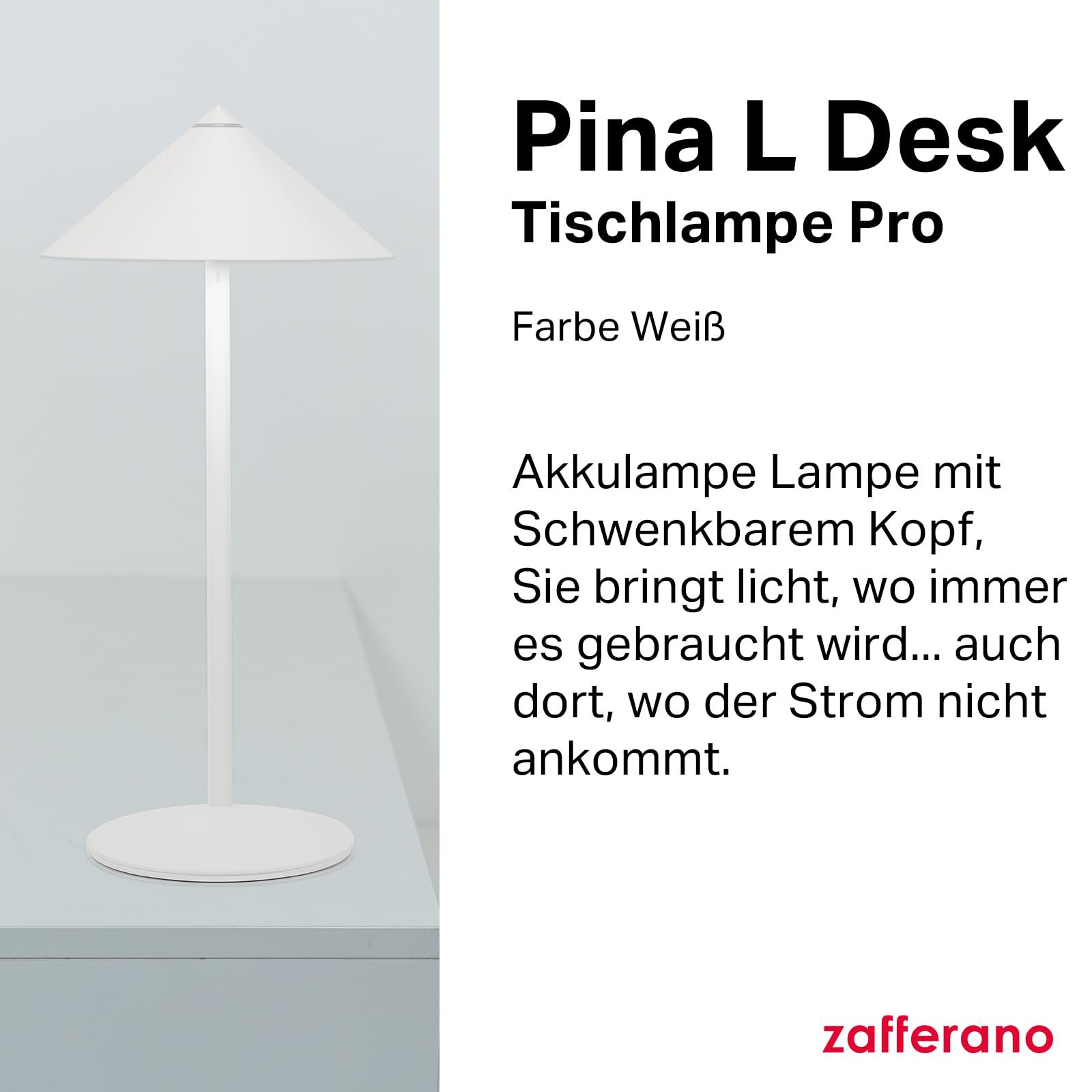Настільна лампа Zafferano Pina L Бездротова Акумуляторна Сенсорна Поворотна головка Димована 2200-3000 K 55 см Білий, фото №3