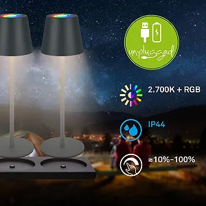 Набор из 3 светодиодных настольных ламп BRILONER RGBW аккумуляторные IP44 с зарядной станцией антрацит synthetic.ua - Фото 1