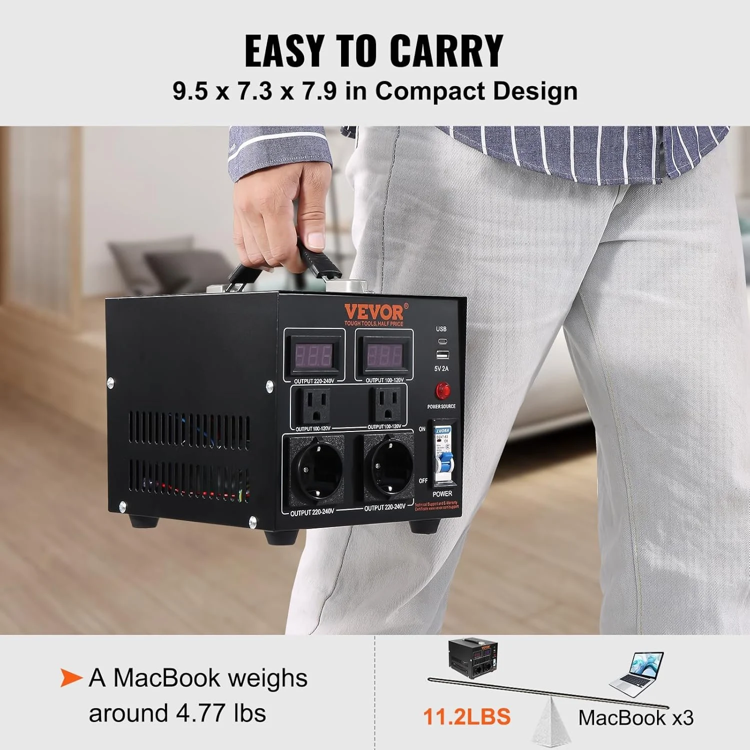 Трансформатор напряжения VEVOR SV-500VA / 500 Вт / 15 A / AC 110/220 В / 5 В USB / Черный, фото №11 Трансформатор напряжения VEVOR SV-500VA / 500 Вт / 15 A / AC 110/220 В / 5 В USB / Черный, фото №11