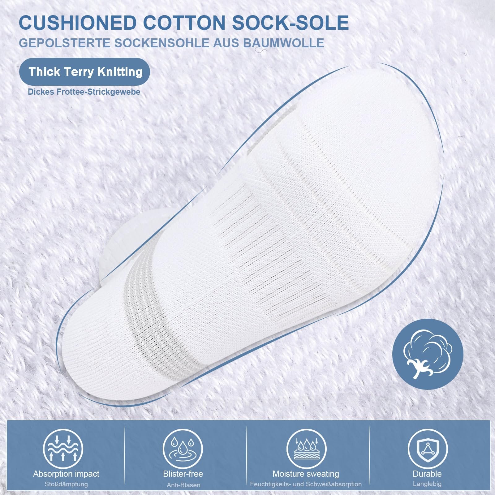 Спортивные носки с подкладкой Мужские Женские Теннисные носки Дышащие Компрессионные носки для тренировок лодыжки для бадминтона Баскетбола Гандбола Бега и Пешего туризма, 6 пар, фото №4