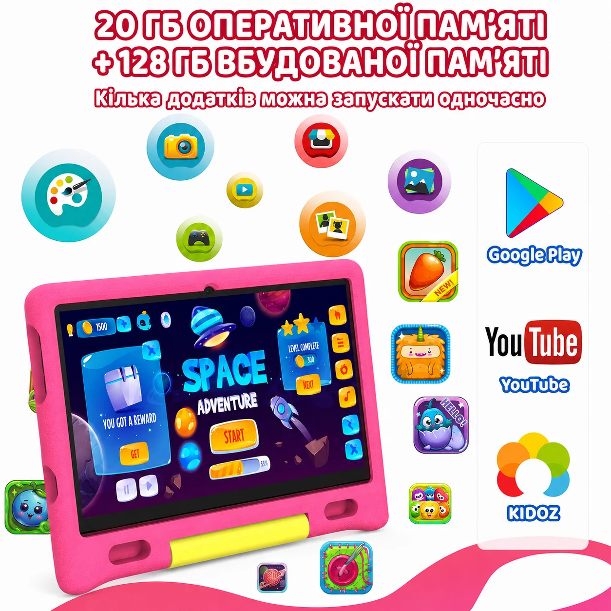 Планшет 10.1" Whitedeer KT1026 3+13/128Gb Android 14 5000mAh Рожевий, фото №3