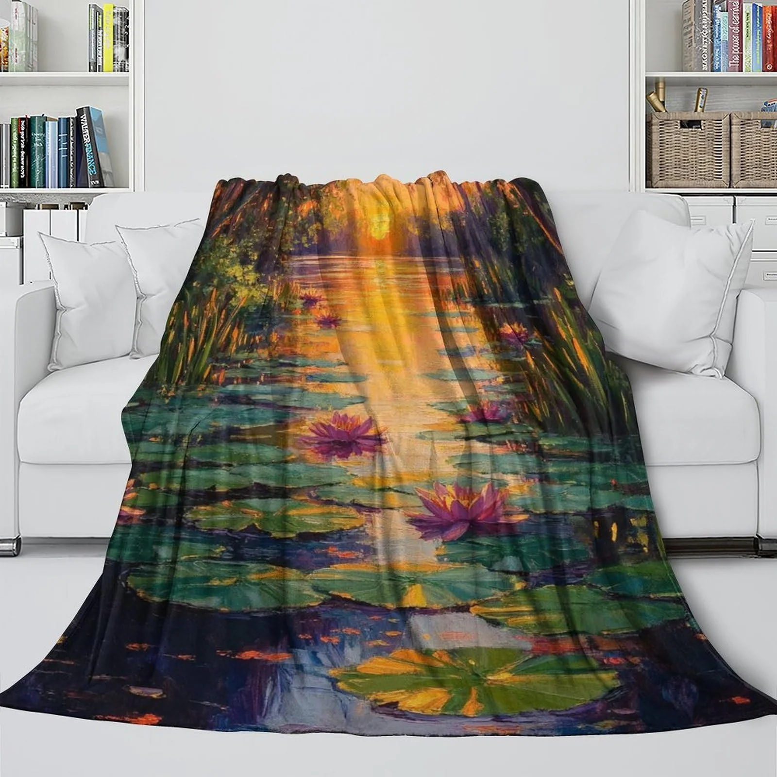 Покривало Serene Pond with Water Lilies Сталевий 3D Мікроволокно, фото №4