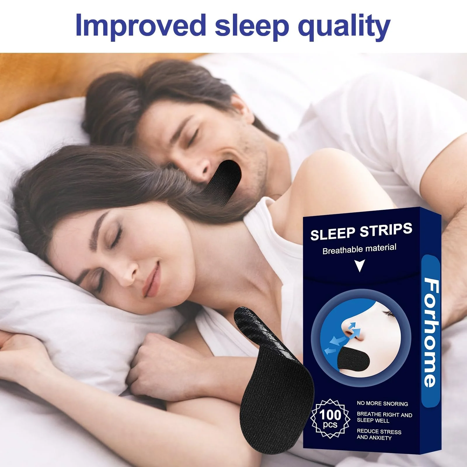 Полоски для рта Forhome, 100 шт., пластырь от храпа, для сна., фото №1 Полоски для рта Forhome, 100 шт., пластырь от храпа, для сна., фото №1