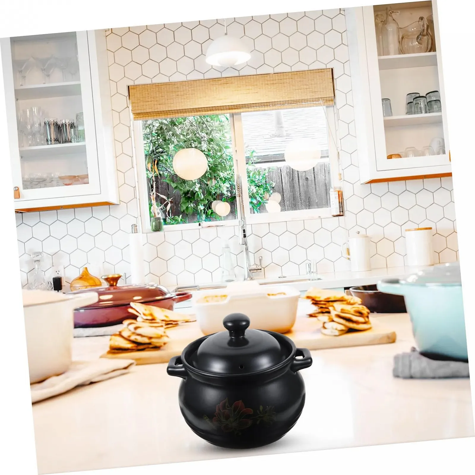 Кастрюля керамическая 2 л с крышкой и ненагревающейся ручкой Черная, фото №5