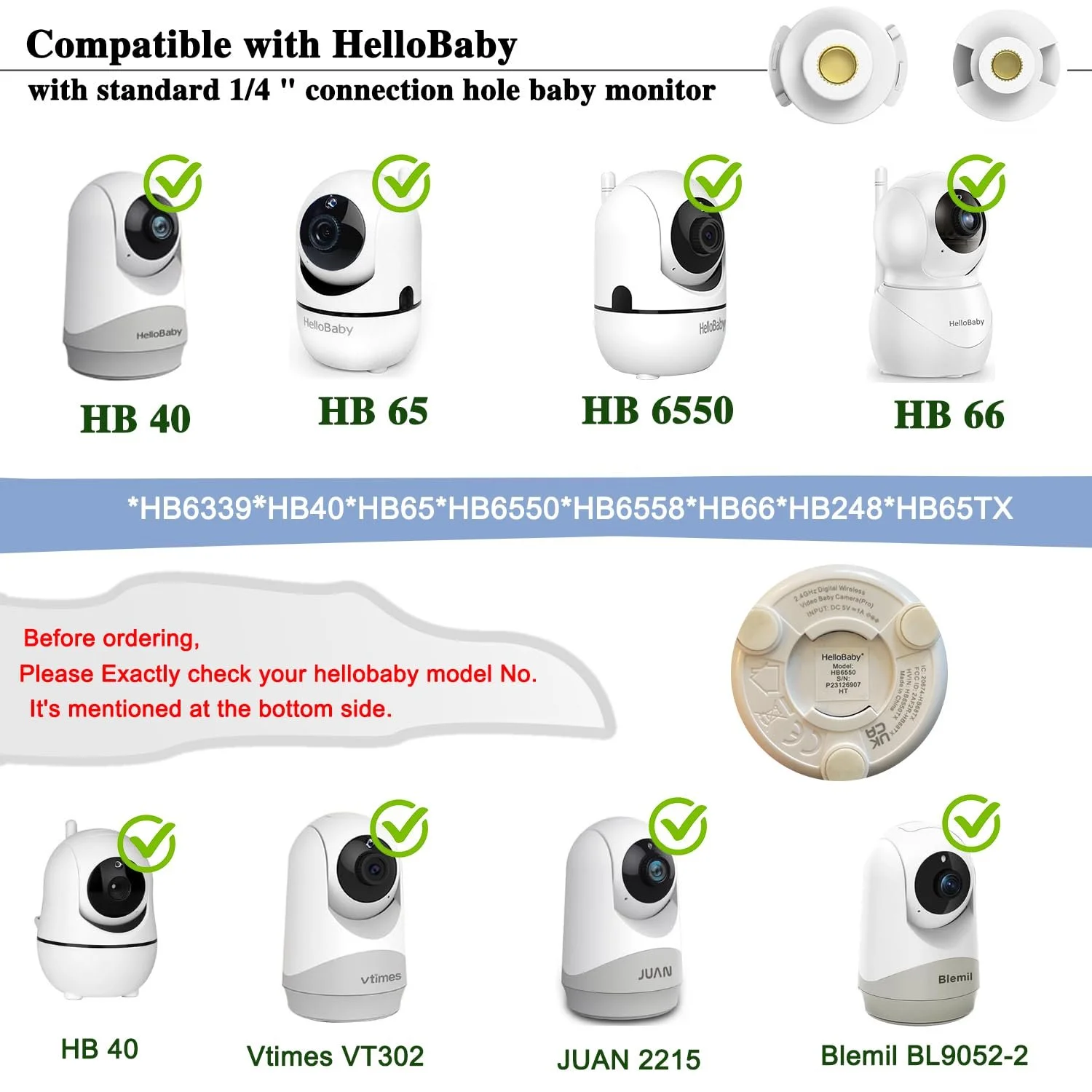 Гнучкий тримач для відеоняні HelloBaby HB65/HB66/HB6550/HB248/HB6558/HB40 360° Регульований 1/4" гвинт, фото №2