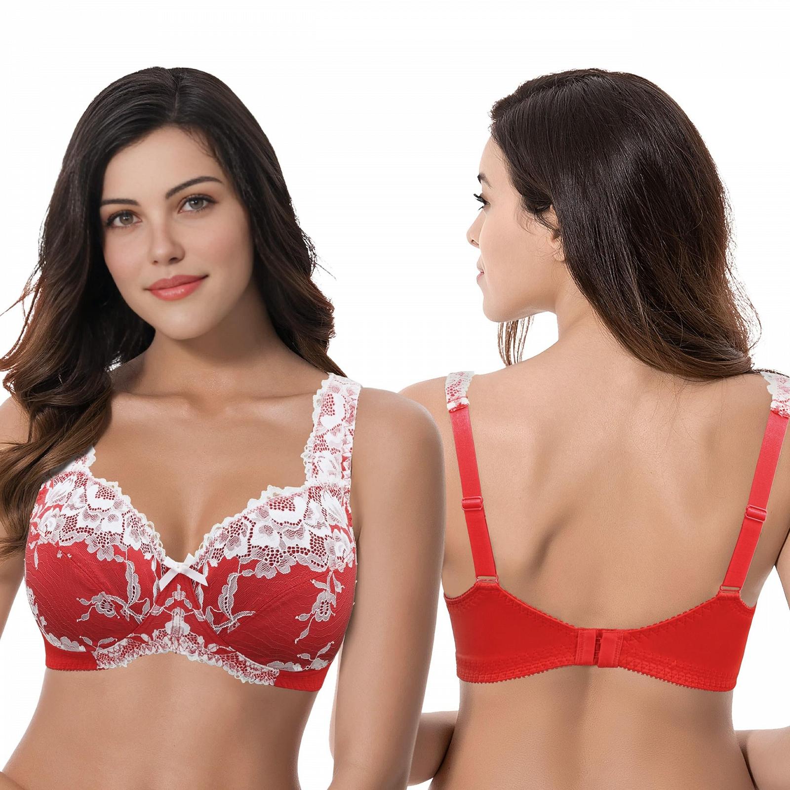 Мереживний бюстгальтер Curve Muse Plus Size Без підкладки, без кісточок, 75D 2 шт. Чорний, червоний, фото №5 Мереживний бюстгальтер Curve Muse Plus Size Без підкладки, без кісточок, 75D 2 шт. Чорний, червоний, фото №5