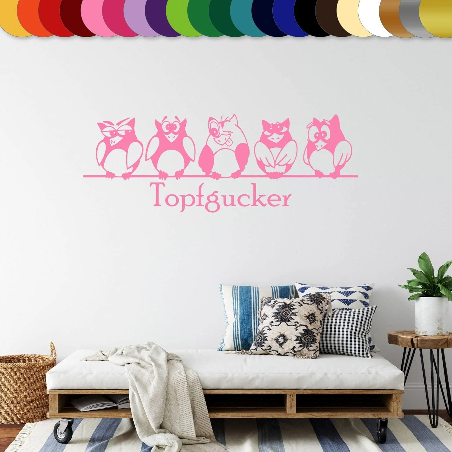 Наклейка на стіну Sunnywall Pot Gazer Owls Birds Size 2 82 x 30 см Світло-рожева, фото №6