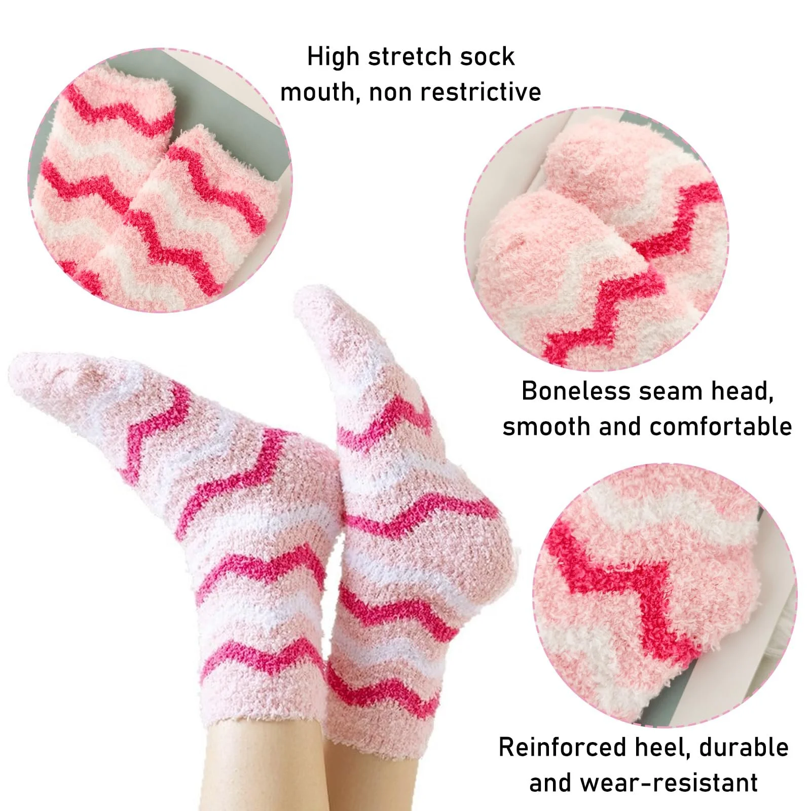 6 пар Мягких носков Женские Пушистые Зимние носки Домашние носки Теплые носки для сна Толстые носки для женщин Носки для кровати Толстые зимние носки Супермягкие Высокая эластичность Размер 35-41, фото №4