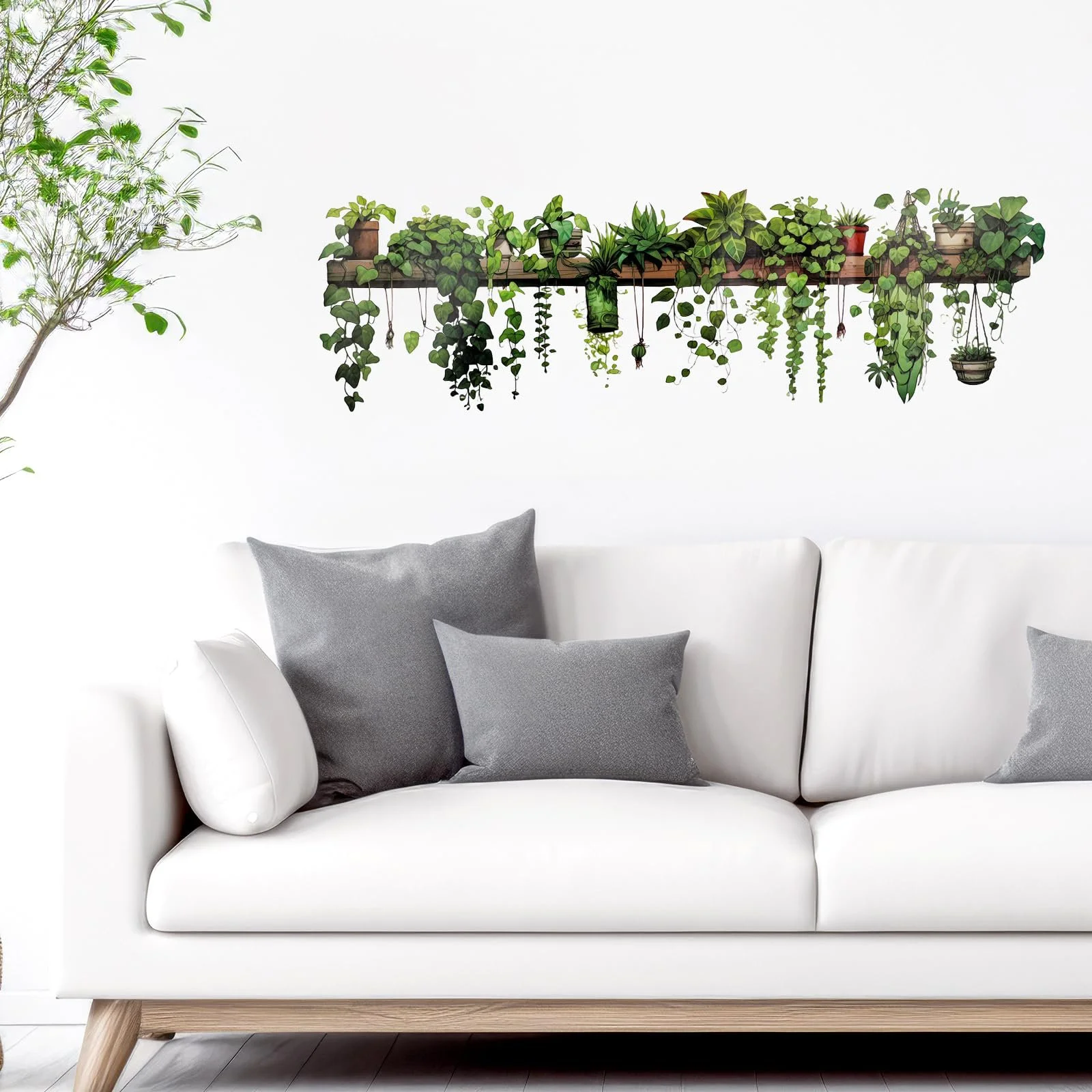 Наклейка на стіну Рослини Зелене листя Підвісна ліана Квітковий горщик, фото №1