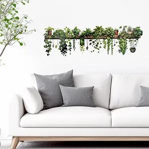 Наклейка на стіну Рослини Зелене листя Підвісна ліана Квітковий горщик - Фото 1