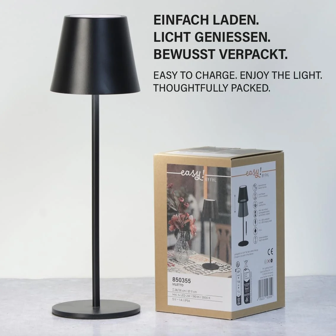 Настільна лампа Viletto Акумуляторна LED 2 Вт 190 лм 3000 K Регульована яскравість USB, фото №6