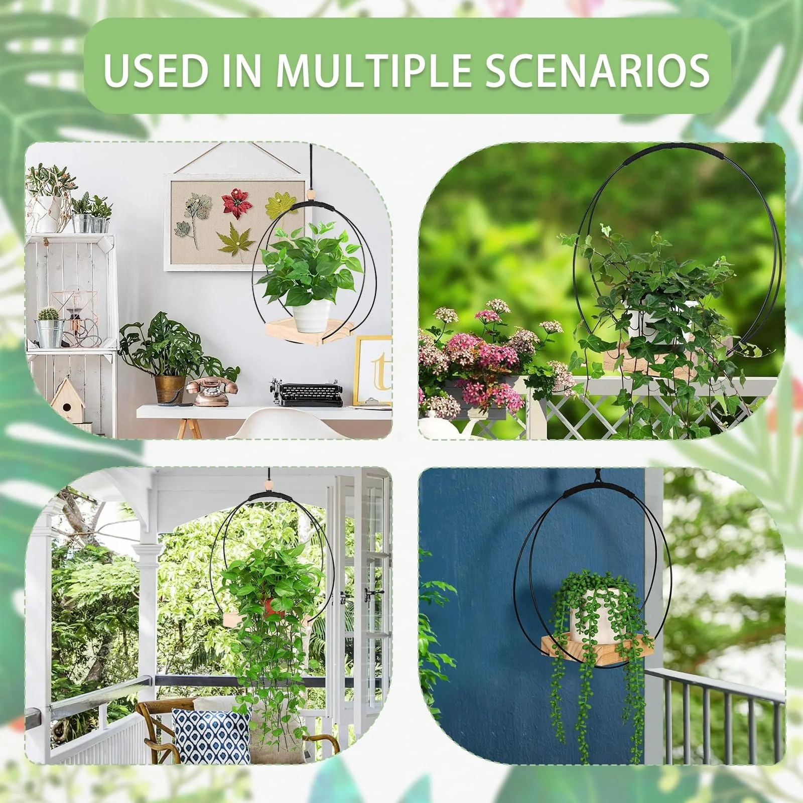 Підвісний кошик 2 шт з металевим кільцем та дерев'яною основою Сучасний стиль, фото №7