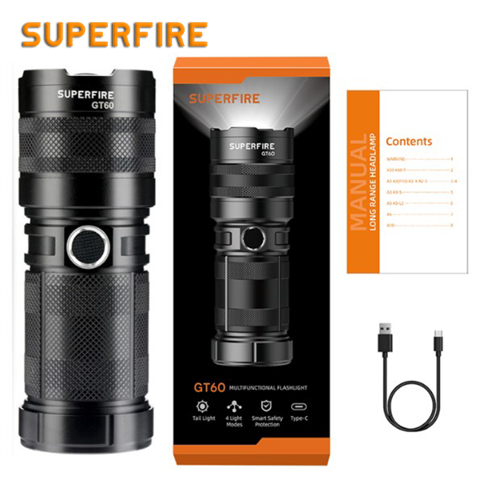 Фонарик ручной аккумуляторный двухсторонний GT60 SuperFire 2600 Lumen IP34, фото №9