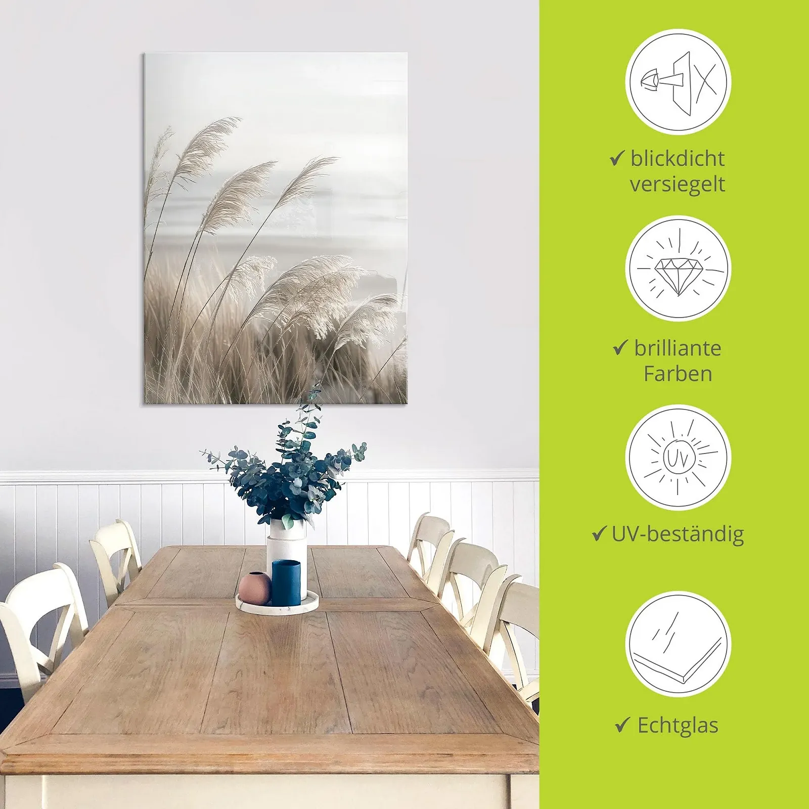 Скляна картина ARTland U5GO Рослини Пампасна трава 60 x 80 см, фото №3