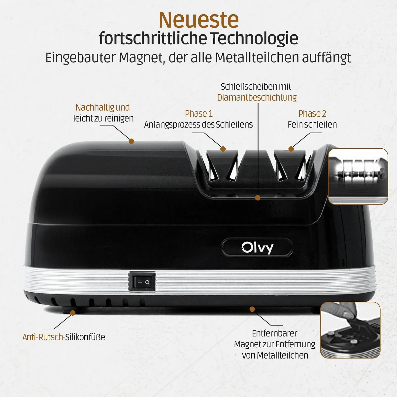 Електричне точилка для ножів Olvy алмазне грубе та тонке заточування, фото №3