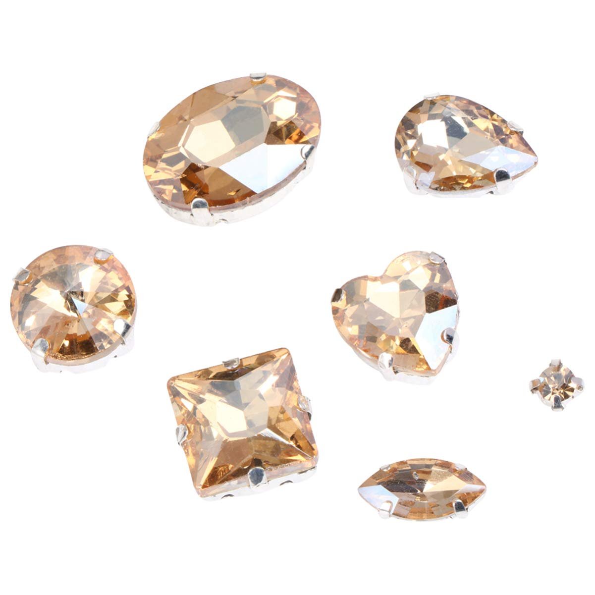 Стразы Стеклянные Tofficu 150 штук с основой-коготком, каплевидной формы, серебристое плоское основание для костюмов, разные формы, фото №4